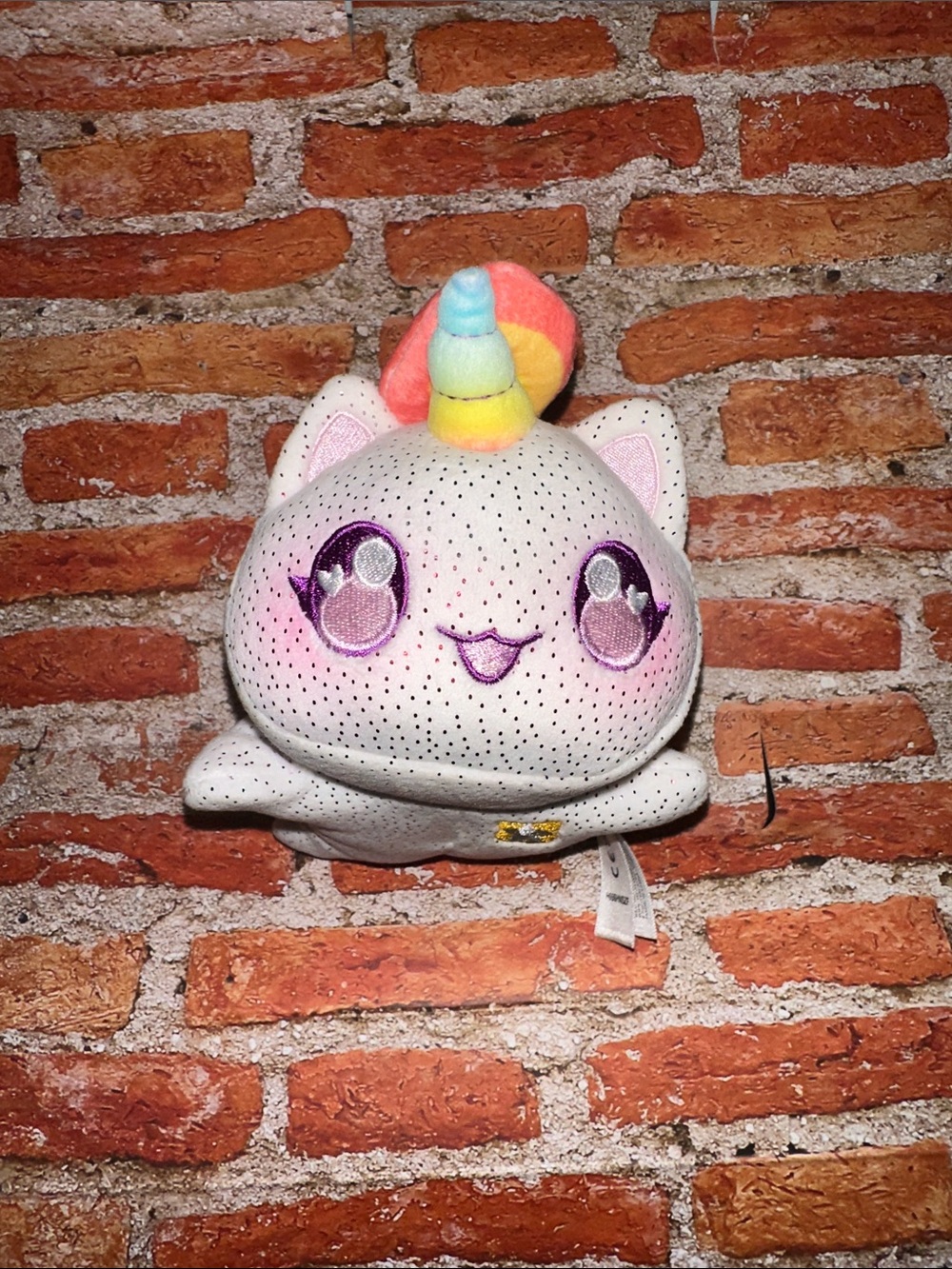 Aphmau Plush Rainbow Unicorn Cat Soft Toy - White with Pastel Rainbow Horn